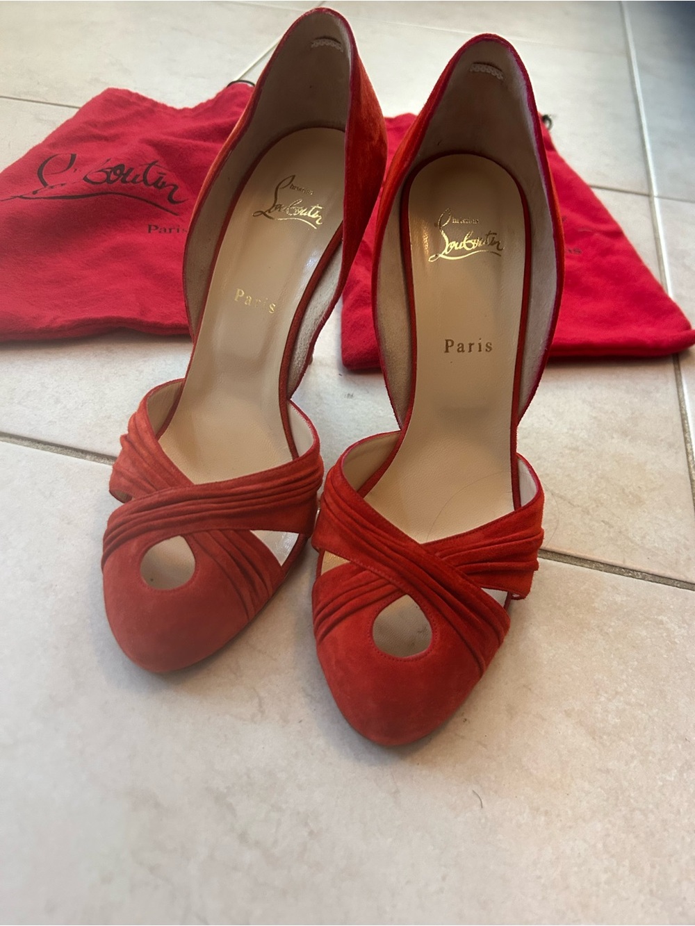 Christian Louboutin Red Suede Peep-Toe